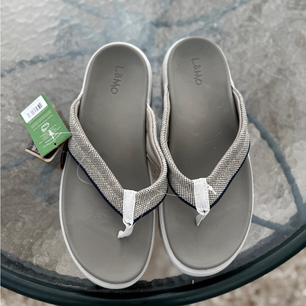 Lamo Gray and Tan Flip Flops